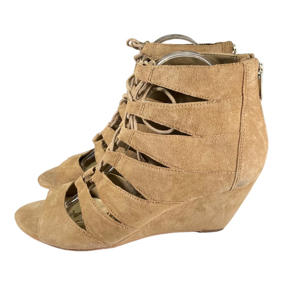 Sam Edelman Beige Lace Up Wedges Womens Shoes Size 9.5
